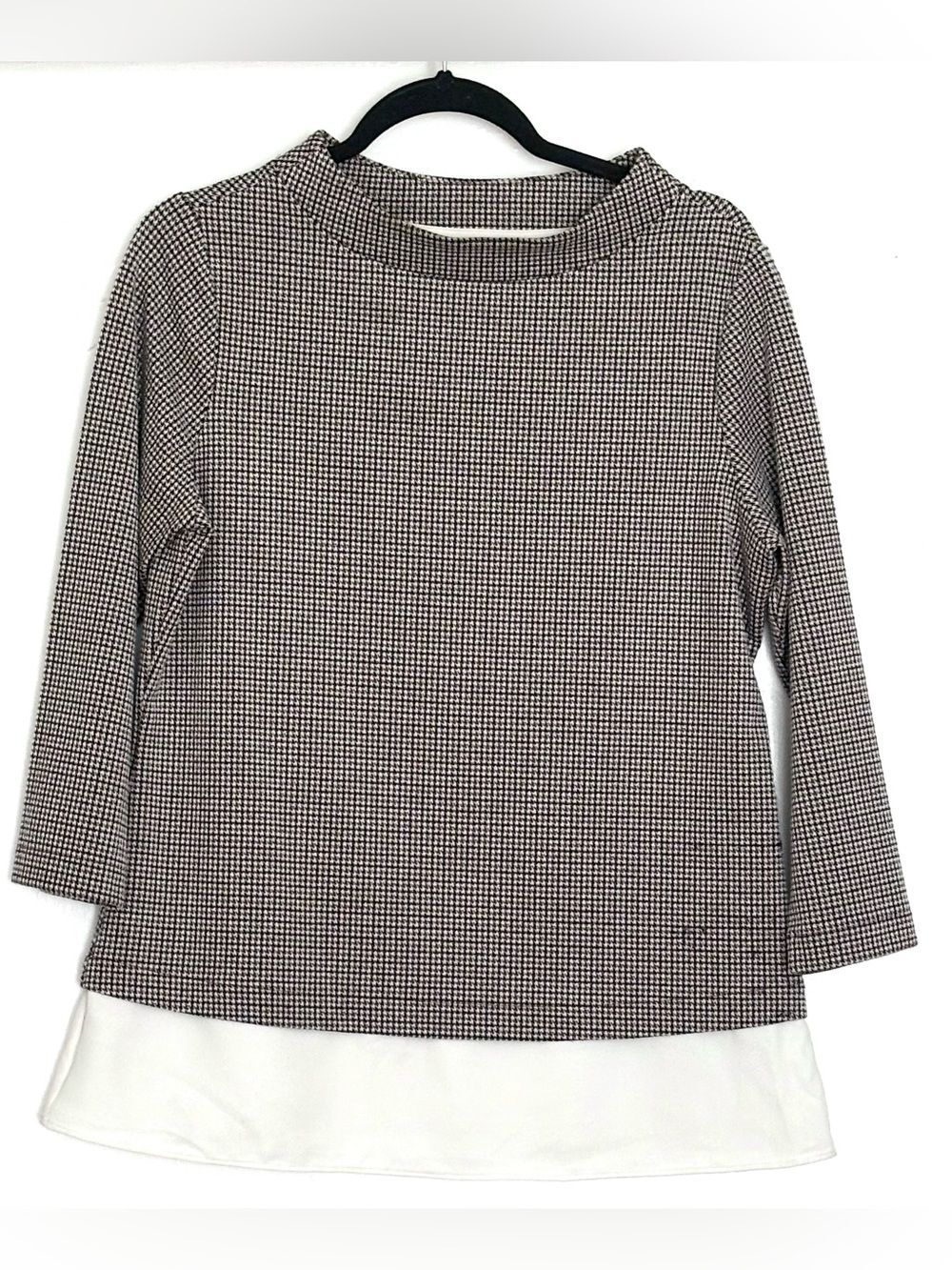 Ann Taylor Houndstooth Mixed-Media Layered Pullover Top Size M